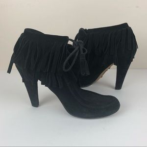 GUCCI Black Suede Fringed Moccasin Ankle Boots